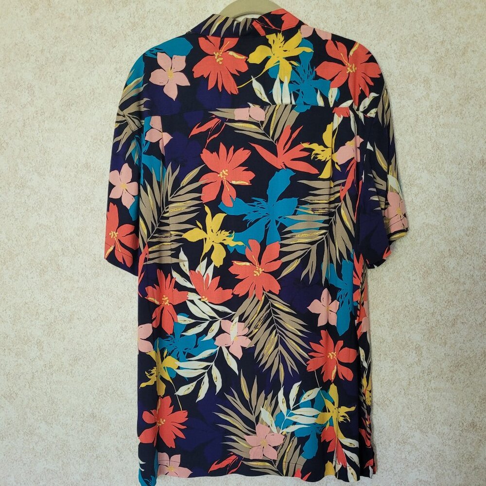 Floral Hawaiian Blue Mens Short Sleeve Shirt NWOT George Size M